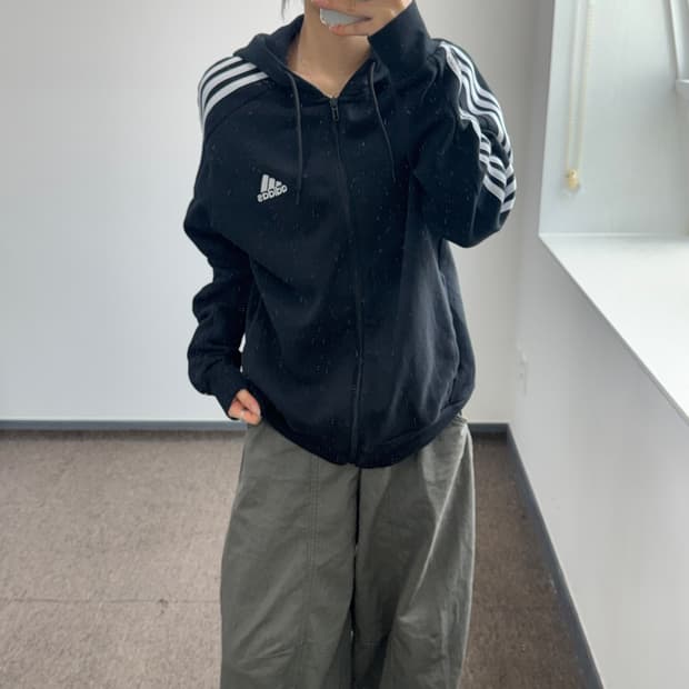 Adidas 아디다스 삼각로고 블랙 트랙탑 후드집업 