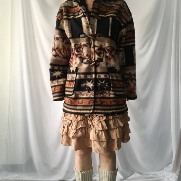 Duffle button ethnic mood hood fleece