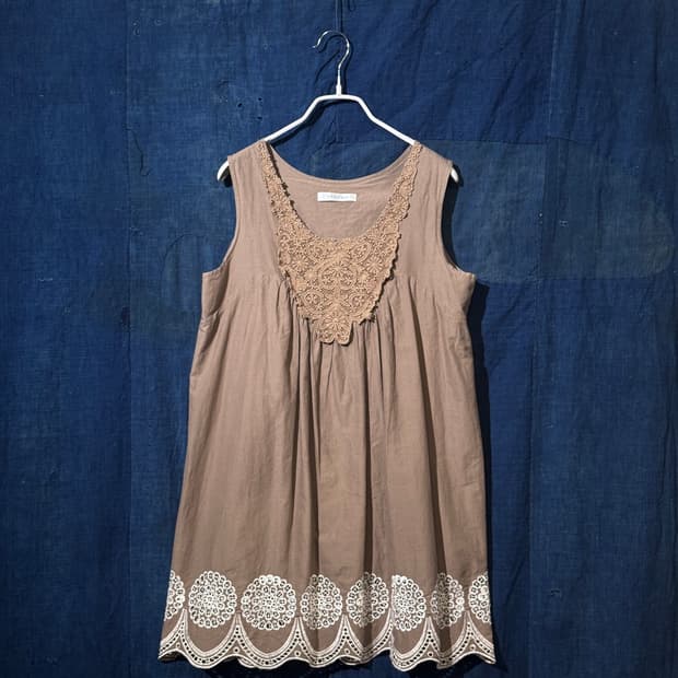 44-66 ) JPN Crochet Lace Gather Tunic