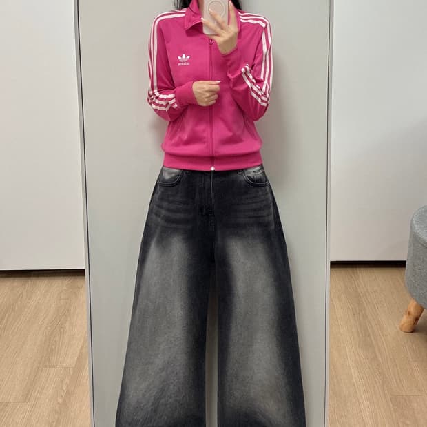 아디다스 파이어버드 딱붙핏 핫핑크 트랙탑 져지