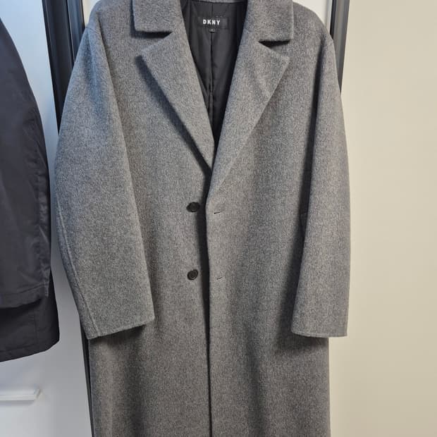 DKNY 그레이 벨티드 싱글 코트 L