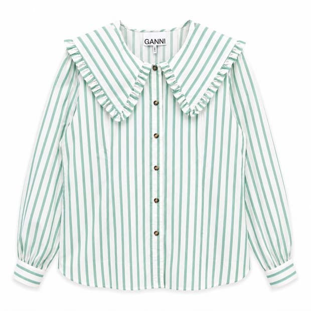 GANNI 스트라이프 프릴 블라우스 38