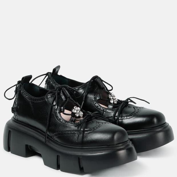 시몬로샤 로퍼 임벨리시드 레더 플랫폼 브로그