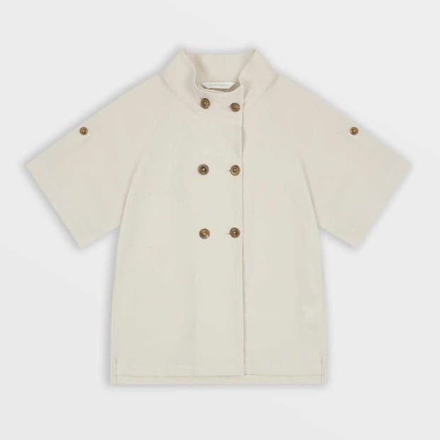 Safarispot 더블 브레스티드 린넨 하프 셔츠