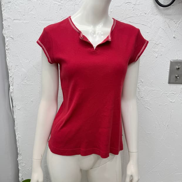 빈티지 타미 힐피거 레드 캡소매 후크 반팔티