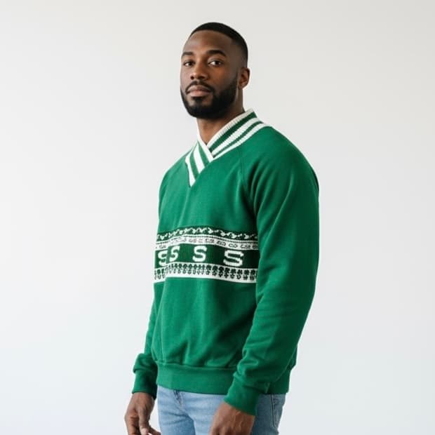 80s 빈티지 니트 카라 스웻셔츠 Made in USA