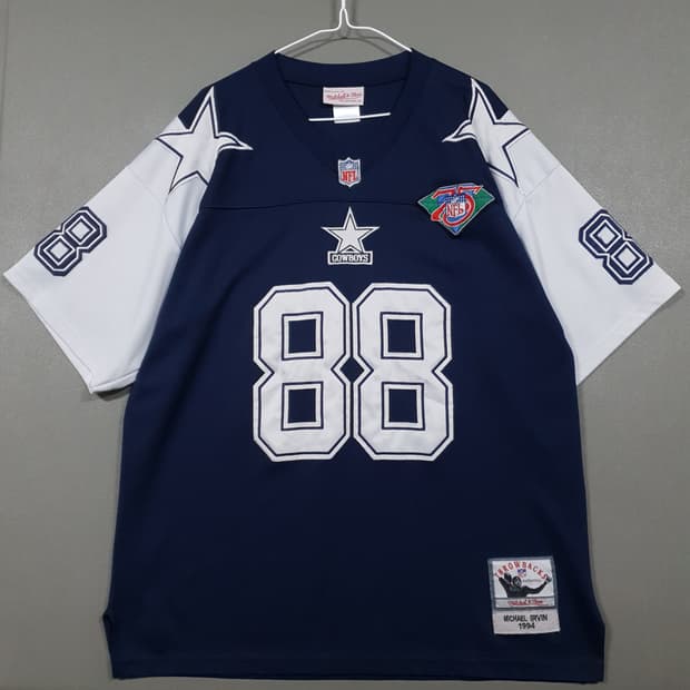 XL) NFL 댈러스 카우보이 미첼앤네스 마이클 어빈 반팔 럭비 져지