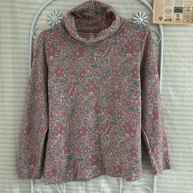 빈티지 딸기우유 플라워 패턴 폴라 니트 973 y2k 스트릿 갸루 펑키 