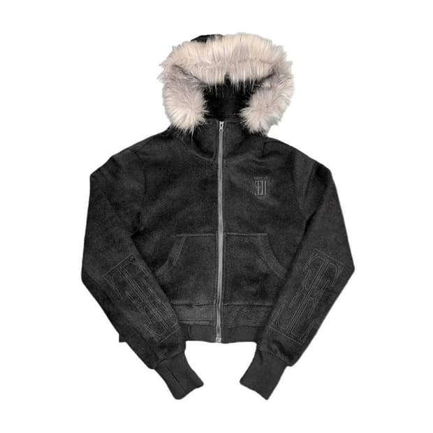 비액세스 [NO E MOSEN] 후드 퍼 블랙 크롭 후드집업