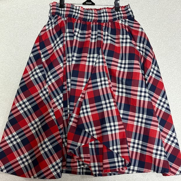 빈티지 레드체크 미디 치마