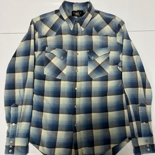 택포24) RRL 더블알엘 플래드 트윌 체크 웨스턴셔츠 M
