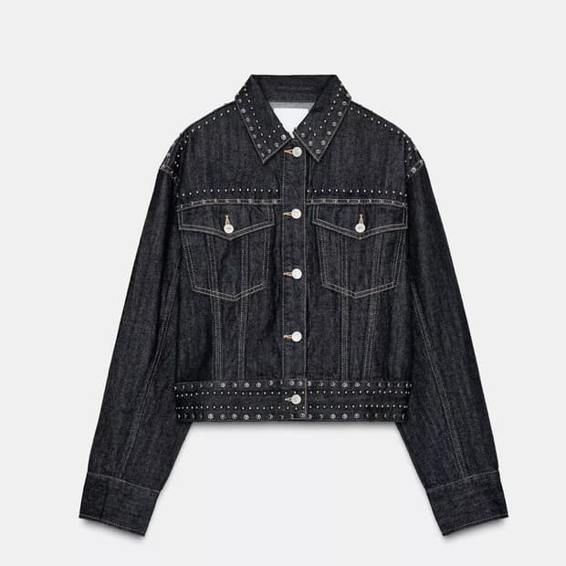 자라 스터드 청자켓