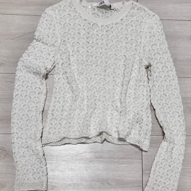 ZARA 아이보리 레이스 니트 크롭탑