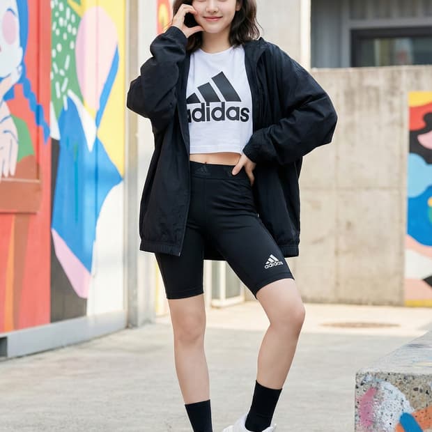 아디다스 블랙 반바지 레깅스_M