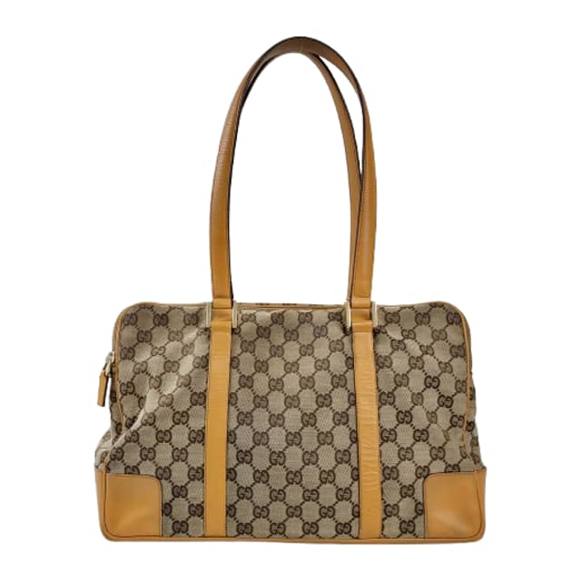 정품 구찌 빈티지 GG 로고 자가드 캔버스 토트/숄더백