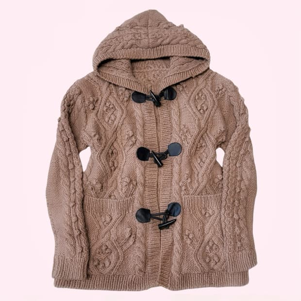 일본 라떼갸루 대장 브라운 폼폼이 떡코 니트 후드 가디건 