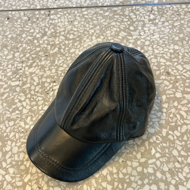 Black Leather Newsboy Cap