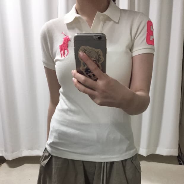 폴로 랄프로렌 흰핑 화이트 형광 핑크 카라 PK 빅포니 반팔 티