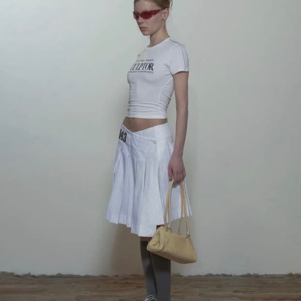 스컬프터 Wrap Skirt White Pinstripe