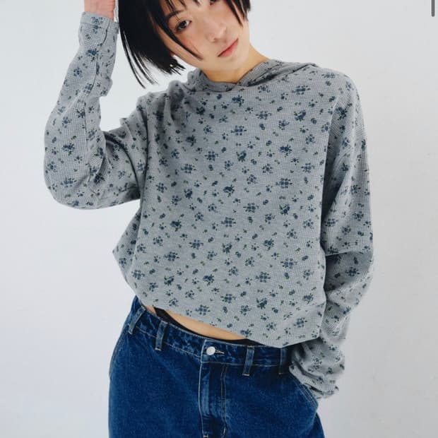 플리즈프로젝트 플로럴 후디 그레이