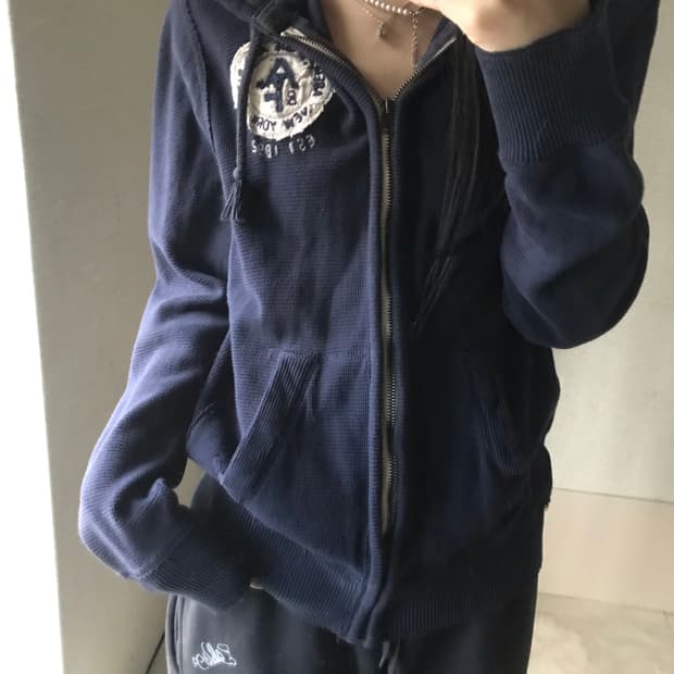 아베크롬비 네이비 와플 니트집업