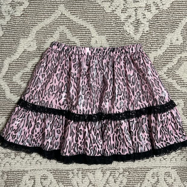 바디라인 핑크 레오파드 캉캉레이스 스커트 오네갸루 히메갸루