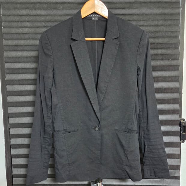 [띠어리] 크런치 린넨 원버튼 싱글 자켓 | 00097