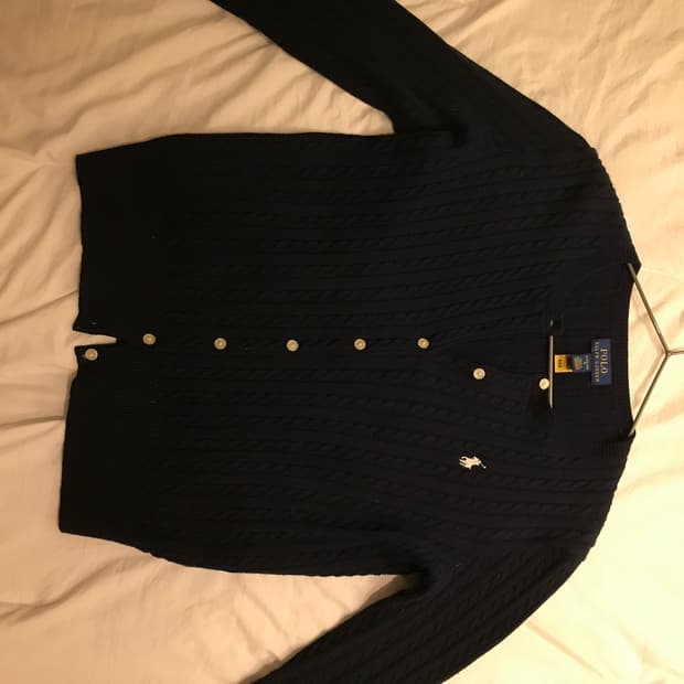 폴로 꽈배기 케이블 니트 가디건 남색 네이비 걸즈