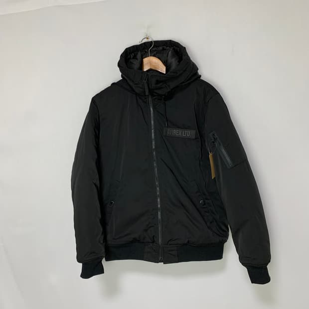 아비렉스 빈티지 후드 패딩 블랙 봄버 점퍼 L