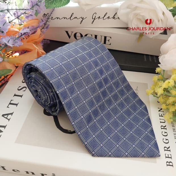샤를 주르당 실크 퍼플 체크 자카드 넥타이 9.7cm A+등급 K1305