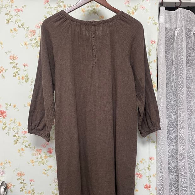 브라운 칠부 린넨 롱 상의