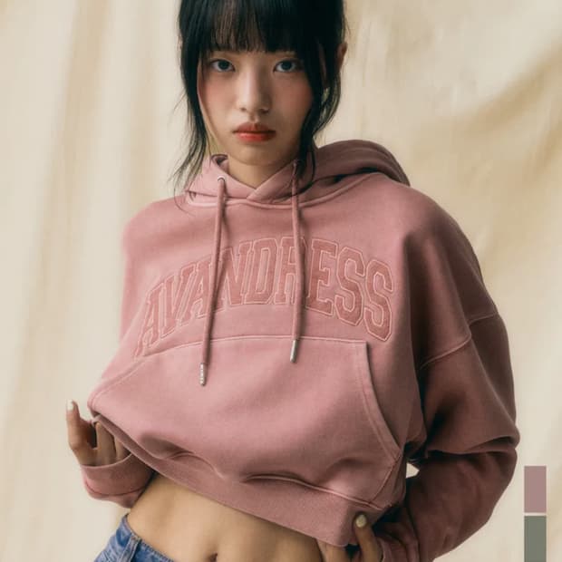어반드레스 핑크 크롭 후드티