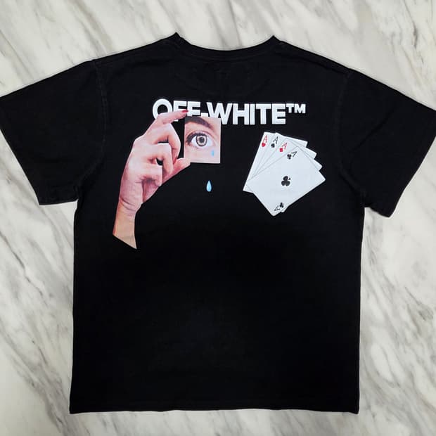오프화이트 핸드카드 반팔 티셔츠