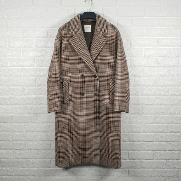 [55,66]스튜디오톰보이 브라운 체크 더블 롱 코트