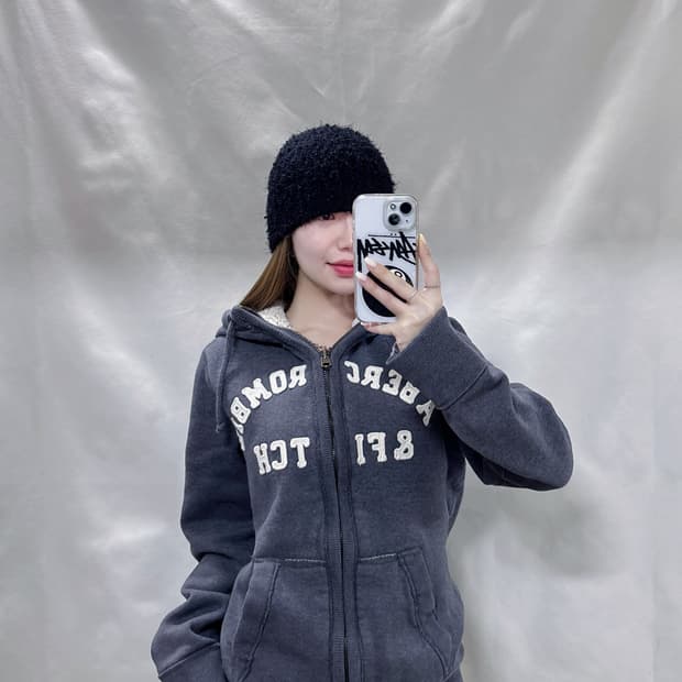 아베크롬비 빅로고 양털 그레이 후드집업 