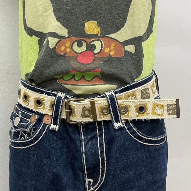 Cat Printed Ivory Cotton Belt