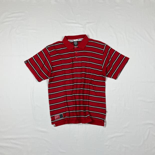 90’s 도그타운 스케이트보드 로고 스트라이프 반팔 피케셔츠