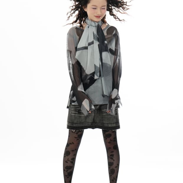 루루 메쉬티셔츠,스카프 세트