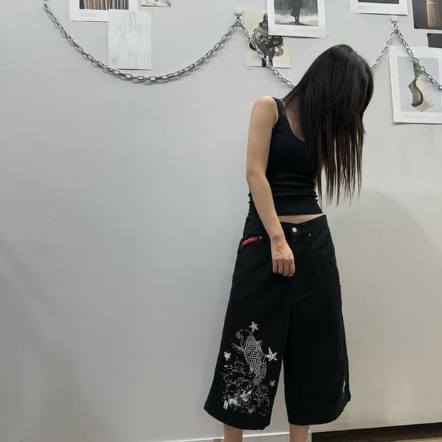 도그타운 오리엔탈 프린팅 버뮤다 데님팬츠