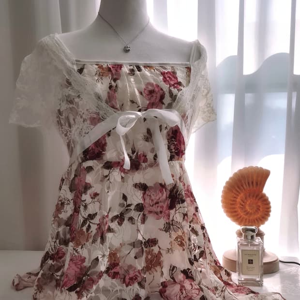 리즈리사깔 플로럴 레이어드 리본 슬리브리스 볼레로 탑