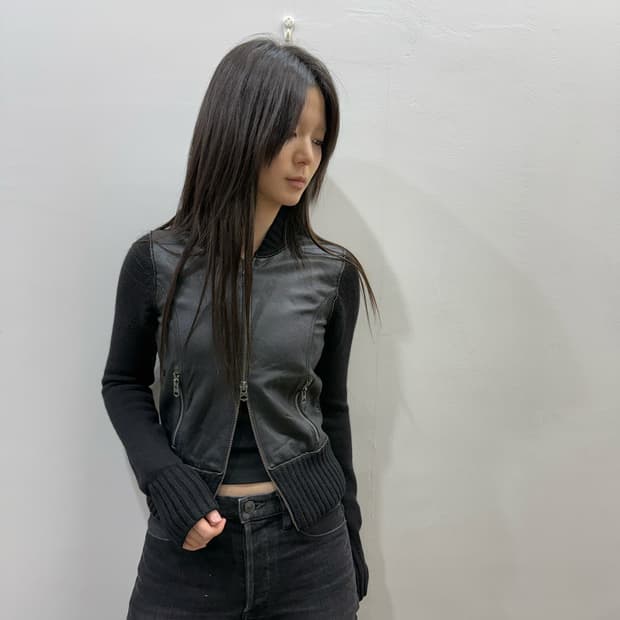 아르마니 레더&니트 크롭 투웨이 집업