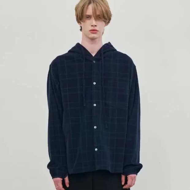 [2] 노운 후디드 코듀로이 셔츠 네이비 noun