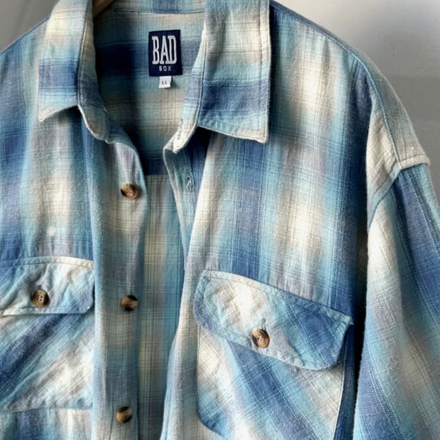 Cotton woven nel check wide shirt