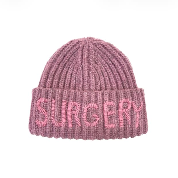 써저리 핸드스티치 자수 비니 핑크