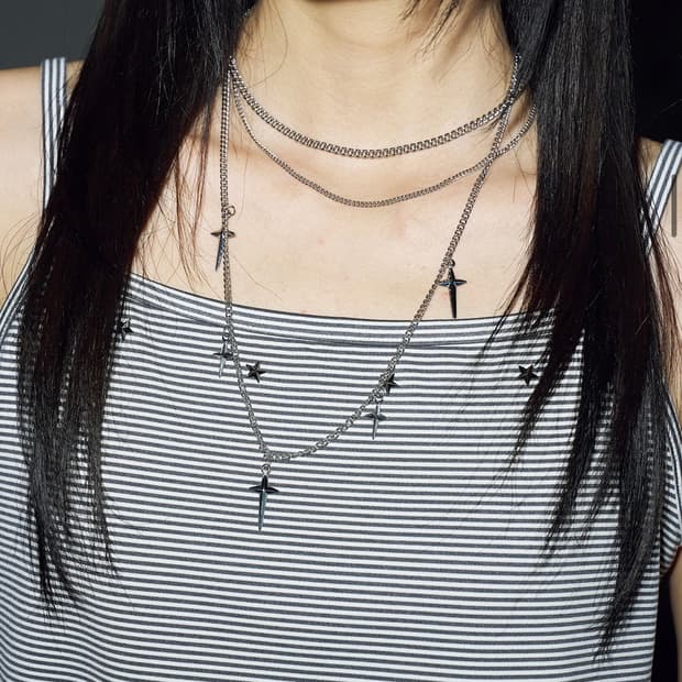 헬레네파리스 쓰리 체인 미니 크로스 네크리스 목걸이