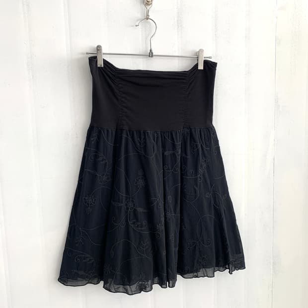 Black Embroidered Midi Skirt