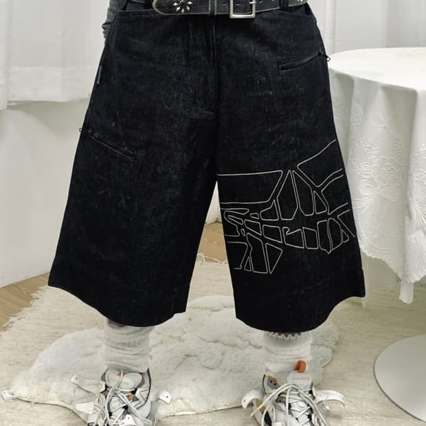 Avirex Black Denim Bermuda Pants