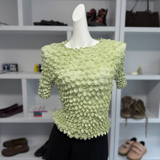 빈티지 팝콘 플리츠 탑