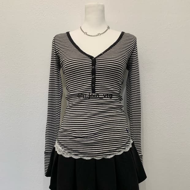 예약) 아베크롬비 헨리넥 네이비 화이트 롱슬리브