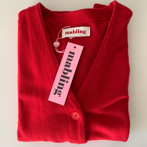 (새상품) 마블링 캐시미어 브이넥 가디건 레드